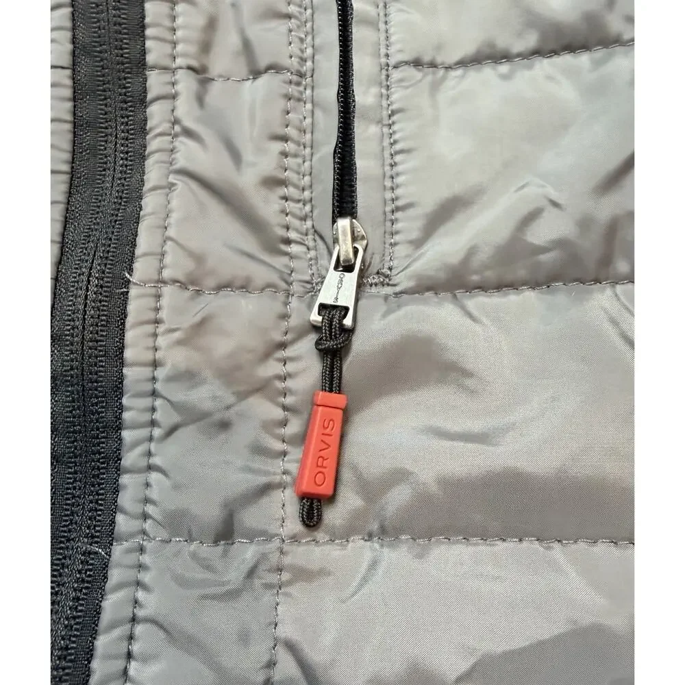 Orvis Mixed Media Quilted Puffer Jacket Mens Large‎ Gray Polyester Full Zip
